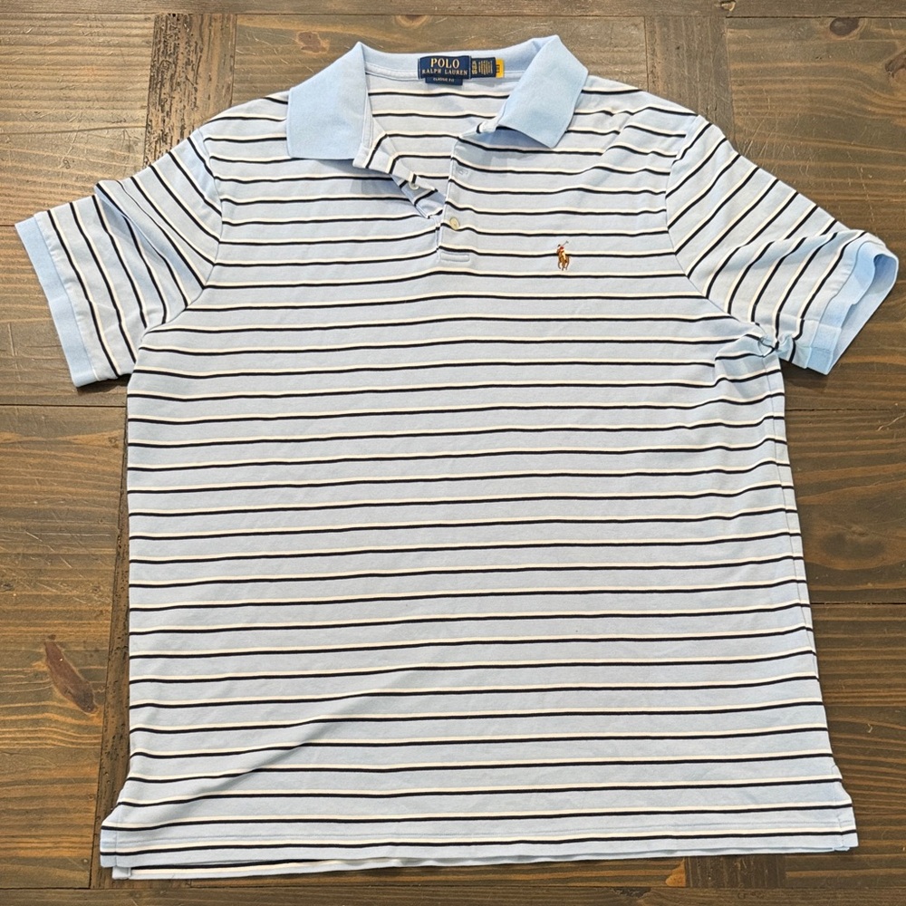 Polo by Ralph Lauren Light Blue & Navy Striped Cotton Polo